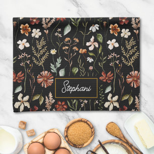 Monogram Waterverf Vintage Wilde Bloem Bloem Thee Theedoek