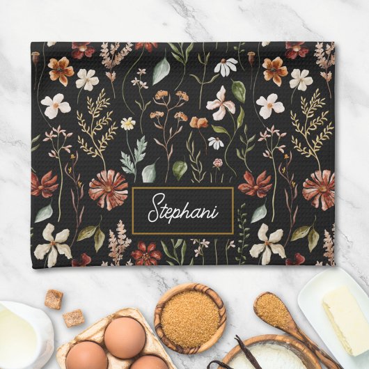 Monogram Waterverf Vintage Wilde Bloem Bloem Thee Theedoek