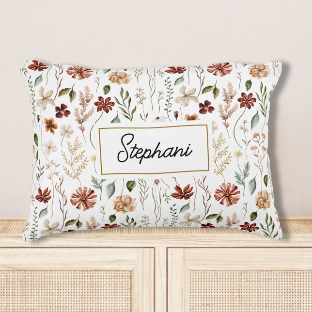 Monogram Waterverf Vintage Wilde Bloem Bloemstuk Accent Kussen (In situ)