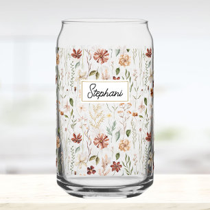 Monogram Waterverf Vintage Wilde Bloem Floral Blikvorm Glas