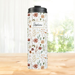 Monogram Waterverf Vintage Wilde Bloem Floral Thermosbeker