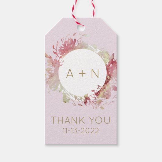 Monogram Waterverf voor Blush roze en gouden Label Cadeaulabel (Voorkant)