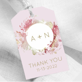 Monogram Waterverf voor Blush roze en gouden Label Cadeaulabel