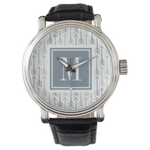Monogram   Waterverf Wanderlust Arrow Pattern Horloge