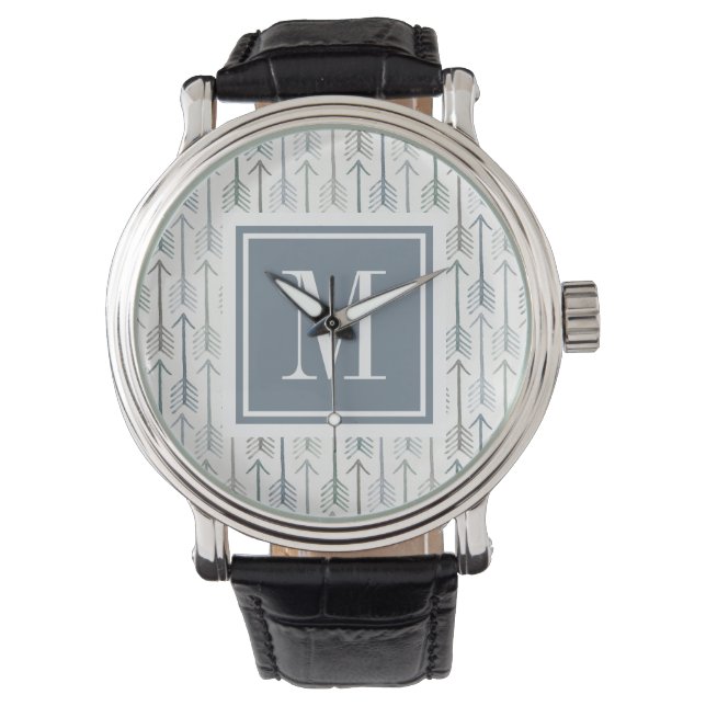 Monogram | Waterverf Wanderlust Arrow Pattern Horloge (Voorkant)