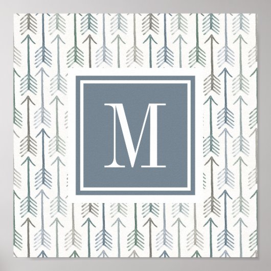 Monogram | Waterverf Wanderlust Arrow Pattern Poster (Voorkant)