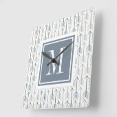 Monogram | Waterverf Wanderlust Arrow Pattern Vierkante Klok (Hoek)