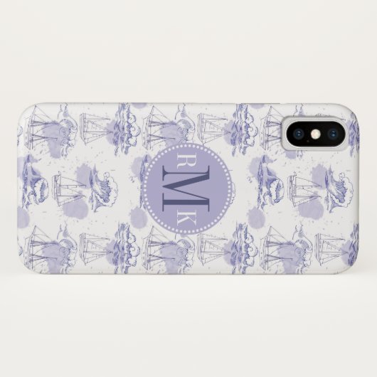 Monogram | Waterverf Waves & Shipspatroon Case-Mate iPhone Case (Achterkant (horizontaal))