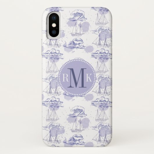 Monogram | Waterverf Waves & Shipspatroon Case-Mate iPhone Case (Achterkant)