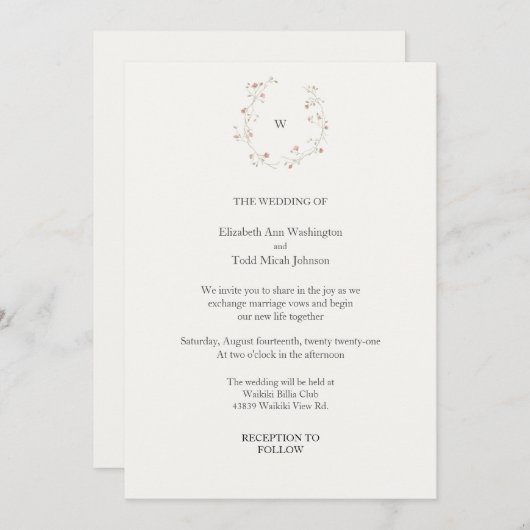 Monogram Waterverf Weddenschap Kaart (Voorkant / Achterkant)