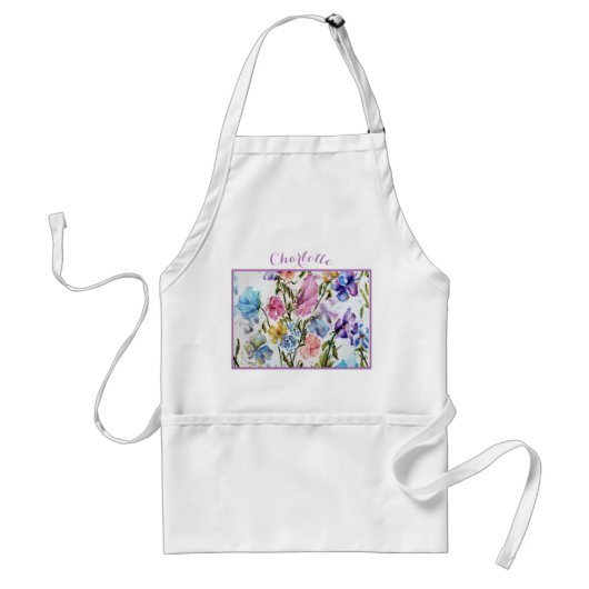 Monogram Waterverf Whimsical Butterflies Standaard Schort (Voorkant)