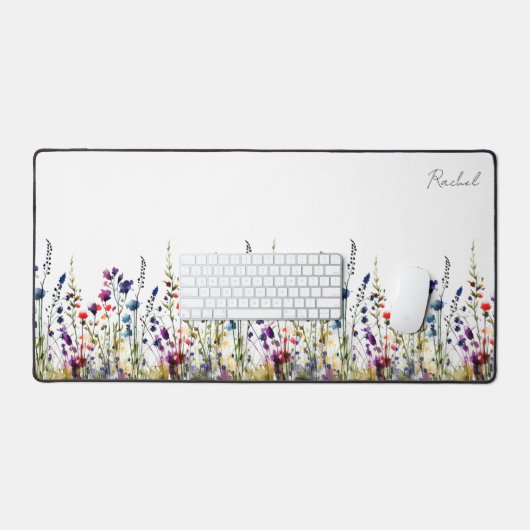 Monogram Waterverf Wildbloemen Bloemen Bureaumat (Keyboard & Muis)