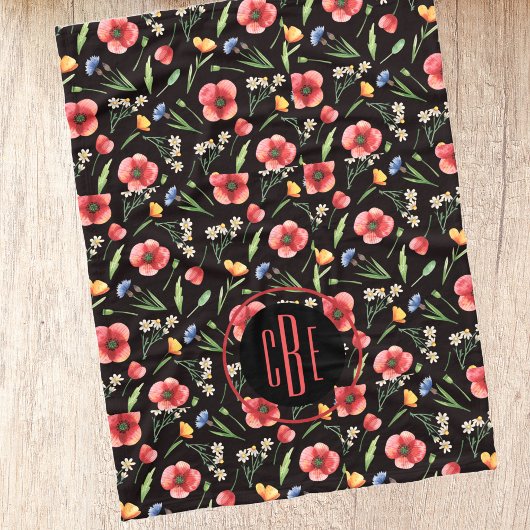 Monogram Waterverf Wildbloemen Poppies Patroon Fleece Deken