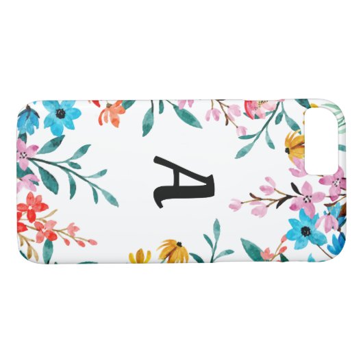 Monogram Waterverf Wildbloemen Telefoonnummer Case-Mate iPhone Case (Achterkant (Horizontaal))
