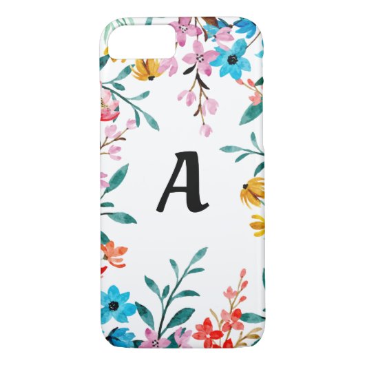 Monogram Waterverf Wildbloemen Telefoonnummer Case-Mate iPhone Case (Achterkant)