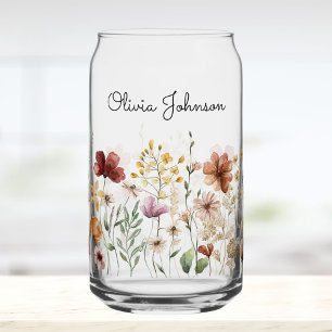 Monogram Waterverf Wilde Bloem Mooie Bloemen Blikvorm Glas