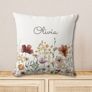 Monogram Waterverf Wilde Bloem Mooie Bloemen  Kussen