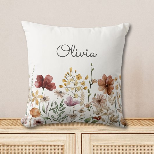 Monogram Waterverf Wilde Bloem Mooie Bloemen Kussen