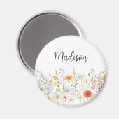Monogram Waterverf Wilde Bloemen Bloem Botanisch Magneet (Voorkant / Achterkant)