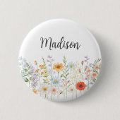 Monogram Waterverf Wilde Bloemen Bloem Botanisch Ronde Button 5,7 Cm (Voorkant)