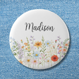 Monogram Waterverf Wilde Bloemen Bloem Botanisch Ronde Button 5,7 Cm