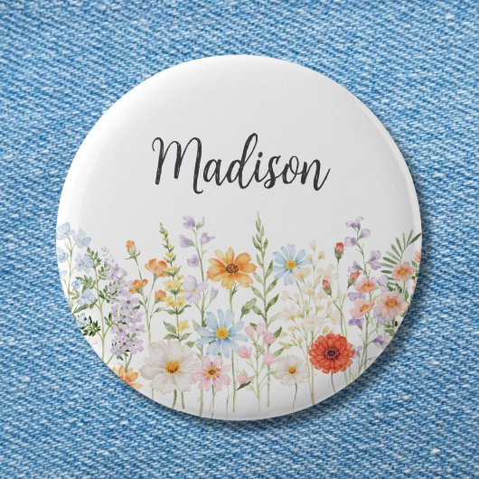 Monogram Waterverf Wilde Bloemen Bloem Botanisch Ronde Button 5,7 Cm