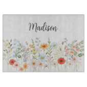 Monogram Waterverf Wilde Bloemen Bloem Botanisch Snijplank (Voorkant)