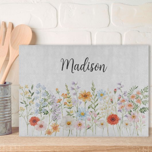 Monogram Waterverf Wilde Bloemen Bloem Botanisch Snijplank
