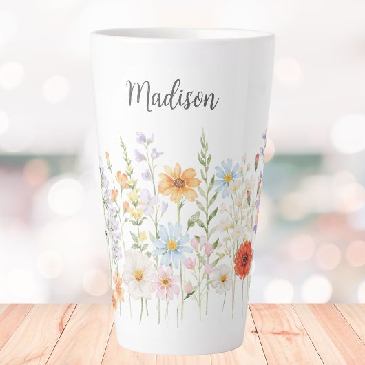 Monogram Waterverf Wilde Bloemen Bloemrijk Botanis Latte Mok