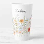Monogram Waterverf Wilde Bloemen Bloemrijk Botanis Latte Mok (Voorkant)