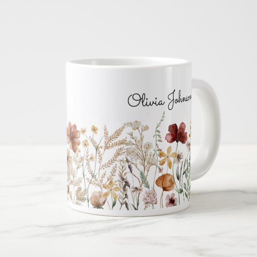 Monogram Waterverf Wildflower Bloemen Grote Koffiekop (Voorkant rechts)