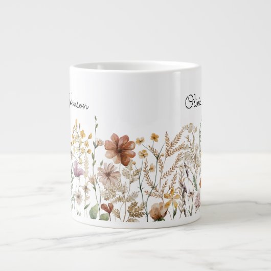 Monogram Waterverf Wildflower Bloemen Grote Koffiekop (Voorkant)