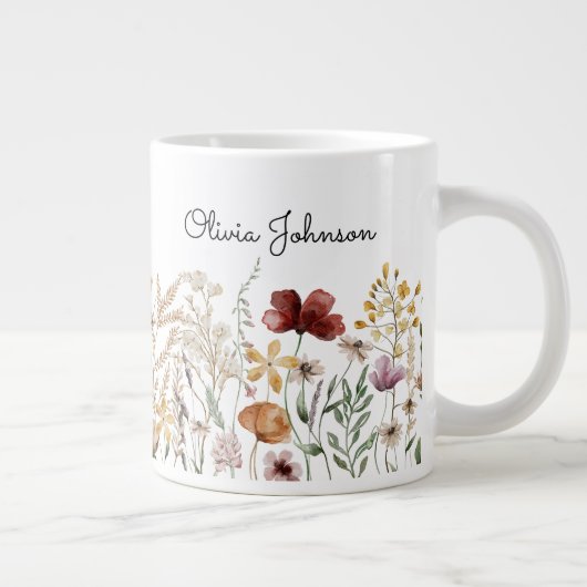 Monogram Waterverf Wildflower  Bloemen Grote Koffiekop (Rechts)