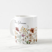Monogram Waterverf Wildflower Bloemen Koffiemok (Voorkant links)