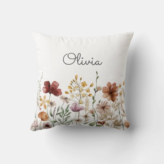 Monogram Waterverf Wildflower  Bloemen Kussen (Achterkant)