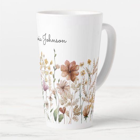 Monogram Waterverf Wildflower  Bloemen Latte Mok (Rechterhoek)