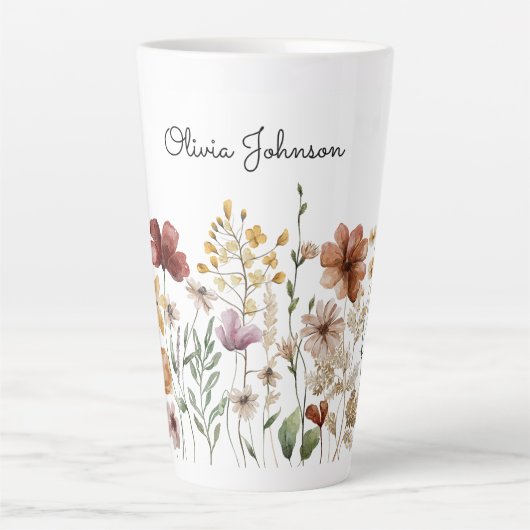 Monogram Waterverf Wildflower Bloemen Latte Mok (Voorkant)