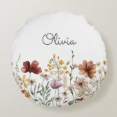 Monogram Waterverf Wildflower Bloemen Rond Kussen (Achterkant)