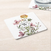 Monogram Waterverf Wildflower Boeket #1 Kartonnen Onderzetters (Schuin)
