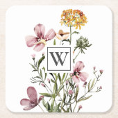 Monogram Waterverf Wildflower Boeket #1 Kartonnen Onderzetters (Voorkant)