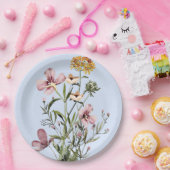 Monogram Waterverf Wildflower Boeket #1 Papieren Bordje (Feest)