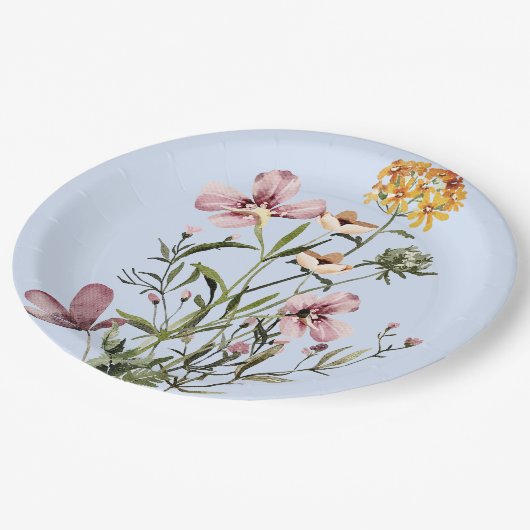 Monogram Waterverf Wildflower Boeket #1 Papieren Bordje (Gekanteld)