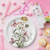 Monogram Waterverf Wildflower Boeket #1 Papieren Bordje (Feest)