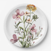 Monogram Waterverf Wildflower Boeket #1 Papieren Bordje (Voorkant)