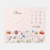Monogram Waterverf Wildflower Milestone Baby Fleece Deken (Voorkant (Horizontaal))