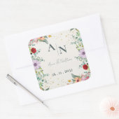 Monogram Waterverf Wildflowers Floral Wedding Vierkante Sticker (Envelop)