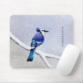 Monogram Waterverf Winter Sneeuwblauw Jay Muismat (Met muis)