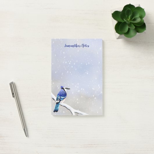 Monogram Waterverf Winter Sneeuwblauw Jay Post-it® Notes (Kantoor)
