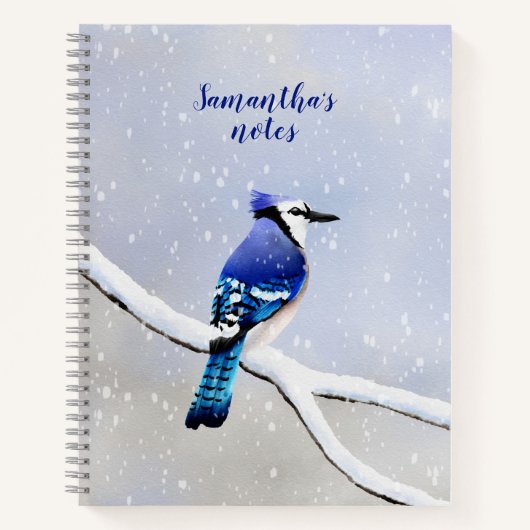 Monogram Waterverf Winter Snowfall Bird Jay Notitieboek (Voorkant)