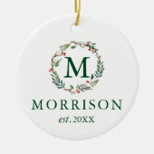 Monogram Waterverf Winter Wreath Pas getrouwd Keramisch Ornament (Voorkant)